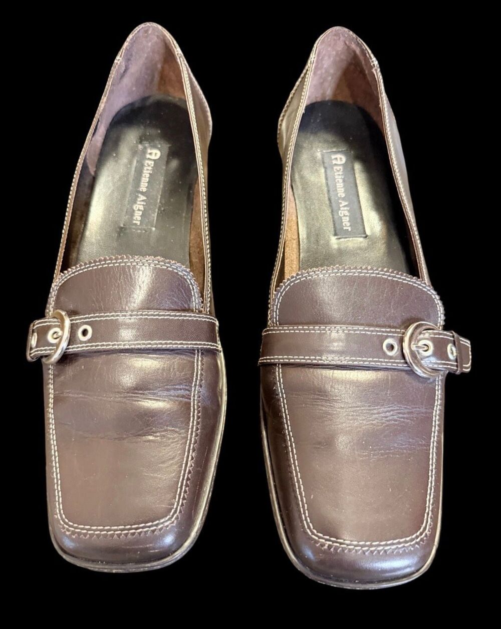 Etienne Aigner Vintage “Jules" Square-Toe Leather Loafers Brown Sz. 9.5 - Picture 2 of 16
